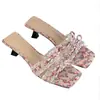 Pantuflas de Temporada Primer Encuentro para Mujer, Sandalias de Malla Cuadradas, Nuevos Zapatos de Verano 2026 para Mujer, Sandalias de Tacón Kitten, Tacones de Aguja