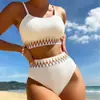 Biquíni de Moda 2024 Peça Única Sem Mangas Estilo Europeu e Americano, Essencial para Fontes Termais e Férias, Moda Praia