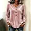 2026 Europeu e Americano transfronteiriço Amazon novo feminino elegante gola V abotoado manga longa veludo blusa camiseta