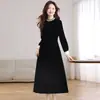 Vestido de Terciopelo Dorado Ropa para Mujer Primavera Otoño Invierno 2026 Nuevo Estilo Más Vendido Capa Base Elegante Vestido Midi de Manga Larga