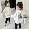 Camiseta Básica Versátil Casual Suelta Estilo Coreano para Niñas de Primavera y Otoño Camiseta de Manga Larga de Dibujos Animados para Niños 100% Algodón de Moda