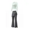 Conjunto de Yoga de Alta Qualidade para Mulheres Top de Malha de Manga Longa Calça Esportiva Falsa de Duas Peças Secagem Rápida Roupa Fitness Corrida ao Ar Livre