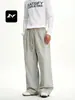 Pantalones Largos Holgados Rectos con Cordón Lavado Retro Streetwear Desgastados para Hombre y Mujer en Color Rico Blanco Arcilla Americano