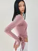 Moderna Ropa Deportiva de Secado Rápido con Cordones para Mujer, Top Profesional de Manga Larga para Pilates, Danza, Deportes, Corte Ajustado, Yoga