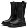 Botas Largas de Lana Genuina con Cremallera Lateral Transfronteriza y Patrón de Grano para Mujer, Estilo Europeo y Americano, Botines de Piel de Primera Capa, Punta Redonda de Piel Genuina Modernos