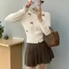 Cárdigan de Punto con Lazo Estilo Chanel para Mujer, Principios de Otoño Dulce Picante Chica Pura Deseo Top Corto, Camiseta Base con Mangas Abullonadas Suéter