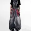 Jeans Americanos con Patrón Estampado de Cimitarra Impresos en 3D Transfronterizos para Hombre, Diseño de Corte Holgado, Pantalones de Pierna Ancha hasta el Suelo