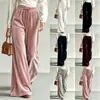 2026 nuevos pantalones casuales de pierna ancha de color liso para mujer, de estilo europeo y americano, para otoño e invierno, con cordón, doble bolsillo y cintura alta