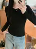 Camiseta básica versátil de color liso con manga larga para mujer, nuevo modelo para primavera, otoño e invierno, corte ajustado para figuras petite.