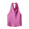 Comercio Exterior Transfronterizo Ropa Europea y Americana para Mujer Za Aliexpress Venta Caliente Moda de Verano Sin Mangas Textura de Satén de Seda Top de Cuello Halter