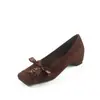 Sapatos femininos de cadarço estilo francês com bico quadrado e aumento de altura, coleção outono 2026, sapatos femininos de couro legítimo com salto plataforma médio e bico quadrado, de corte baixo