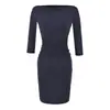 Vestido de hombros descubiertos con manga de tres cuartos para mujer, nuevo estilo otoño 2026, estilo chica hot americana, color liso, corte ajustado, vestido bodycon fruncido