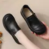 Zapatos de Cuero Genuino Lofu Temporada Primavera-Otoño 2025 de una Sola Capa para Adultos Mayores Planos Retro Zapatos de Madre Boca Profunda Antideslizantes Punta Redonda Zapatos de Mujer Hechos a Mano