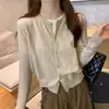 Novo Cardigã Tricot Cinza Feminino Outono Peça Externa Design Sense Suéter Casaco Outono Inicial Manga Longa Fina para Mulheres