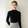 Suéter de punto 100% cachemir de primera línea listo para usar, cuello semi-alto, acanalado, top otoño/invierno, tejido, para mujer, color liso, elegante, simple, jersey