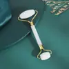 Rodillo Masajeador Facial Belleza Cristal Rosa Real Jade Empuje Cara Rodillo Doble Cabezal Forma de Corazón Raspador Palo Masajeador Facial