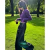 Otoño 2025 de Alta Gama Impresionante Suave y Acogedor Estilo Perezoso Suéter Fufu de Punto Morado Único y Hermoso