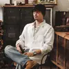 Chaqueta Camisa de Lyocell Estilo Retro Americano Old Money para Hombre, Nuevo Estilo Primavera, Camisa Larga Casual Holgada de Trabajo para Hombre