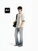 Jeans rectos lavados en azul vintage estilo americano Fengmei, unisex, corte holgado, versátiles, con un diseño de pierna ancha desgastado, simple, moderno y casual