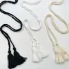 Cuerda de Algodón Trenzada Negra y Blanca con Borlas Dobles, Cinturones de Borlas de Algodón, Borlas para Colgar Cortinas, Accesorios de Borlas del Fabricante, En Stock