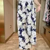 Pantalones de pijama de algodón y seda para mujer, estilo fino de verano, talla grande, estilo japonés, pantalones anchos de algodón y seda, estampados, se pueden usar fuera, corte holgado, estilo popular