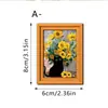 Gato Negro Lindo Estilo Pintura al Óleo Artística Apoyado en Girasol Marco de Fotos Magnético de Madera de Doble Capa Decoración de Atmósfera Imán para Refrigerador