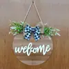 Nueva decoración casera de madera Listado de Bienvenida Placa redonda de madera colgante de Bienvenida con lazo de hierba ligera