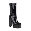 Moda Outono e Inverno 2022 Novas Botas Curtas Texturizadas Botas de Cavaleiro Plataforma de Água Camada Dupla Botas de Salto Grosso Botas de Comércio Exterior