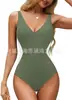 Traje de baño de una pieza para mujer, popular transfronterizo de AliExpress Amazon, europeo y americano, multicolor, cuello en V, visualmente adelgazante, cintura entallada, espalda descubierta.