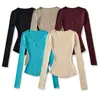 AP26385-26 Otoño Estilo Coreano Cuello en V Ajustado Tejido Sexy Favorecedor al Cuerpo Hombros Descubiertos Ajustado Camiseta Base de Punto Camiseta