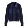 Cárdigan de Punto Patchwork de Mezclilla de Diseño de Nicho para Mujer, Nuevo Estilo Otoño 2026, Top Casual de Moda de Manga Larga tipo Polo