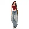 Nuevos Jeans de Verano 2026 de Moda de Cintura Alta Sueltos Adelgazantes para Mujer, Jeans Lavados Vintage Desestructurados Estilo Americano de Largo Completo
