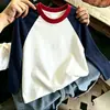 Camiseta de Manga Larga 100% Algodón para Niña 2026 Primavera/Otoño Nuevo Estilo Color Pastel Bloque de Color Capa Base Infantil Top Elegante Versátil Cuello Redondo