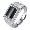 Jin Jiahua Anel Masculino Simples e Incomum de Diamante Negro Nobre e Elegante Ônix Negro Obsidiana Anel Masculino