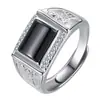 Kaiwei sobre anillo extraordinario dominante para hombre con diamante negro noble y elegante conjunto ágata negra obsidiana anillo para hombre