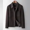 Chaqueta de trabajo para hombre de otoño e invierno con bloques de color, solapas, cierre de cremallera, abrigo cálido de lana hecho a mano, joven y lujoso, para negocios