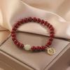 Pulsera de Cuentas de la Fortuna de Cinabrio Natural para Mujer, Diseño de Nicho Estilo Ins, Colgante de la Fortuna Individual de Jade Hetian, Pulsera con Dijes Chapada en Plata S925
