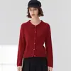 [100% Lana] Nuevo Cardigan Tejido para Mujer 2025 Otoño, Casual Elegante, de Temperatura, Solapa, Encaje Jacquard