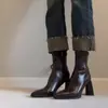 Botines de Tacón Alto Puntiagudos Marrones de Temporada First Encounter para Mujer, Nuevos Botines Elásticos Adelgazantes Estilo Francés Otoño/Invierno 2026, Botines de Tacón Grueso Retro