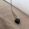 Collar de acero de titanio con cuentas de arroz Dongdaemun de Corea del Sur, colgante de amor hueco, collar de perlas finas grises, cadena de lana para mujer