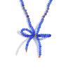 Colar de design de nicho de moda europeia e americana, contas de aço inoxidável, feito à mão, colar de laço de cristal azul lapidado, feminino