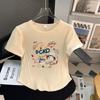 Camiseta Blanca de Mujer Manga Corta Hombro Normal 2025 Nuevo Verano Color Sólido Top Corto Algodón Puro Media Manga Blusa Reductora de Edad