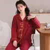 Atacado Novidades Algodão Manga Longa Calça Longa Pijama Feminino Grande Vermelho Ano do Zodíaco Casamento Transmissão ao Vivo Roupas de Casa Femininas