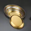 Prato Oval de Aço Inoxidável Estilo Coreano Prato Formato de Ovo Prato Dourado para Churrasco Prato Espesso para Peixe Cozido Bandeja Criativa para Restaurante Prato para Lanches
