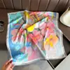 Pañuelo de Seda Artificial con Estampado de Pintura al Óleo Floral, Chal de Alta Gama, Pañuelo para el Cuello de Protección Solar, Pañuelo Cuadrado Pequeño, Pañuelo para la Cabeza, Bufanda para Mujer