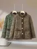 Jaqueta de algodão com estampa floral retrô e gola alta para mulheres, meia-idade e idosos, forrada com fleece para aquecimento, caimento solto, plus size, novo estilo