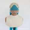 Peluca de encaje sintético azul con cabello largo y liso, encaje frontal 13*4, atada a mano, fibra mate de alta temperatura, peluca completa