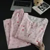 2026 Novo Outono Manga Longa Calça Longa Pijama Feminino Casual Cardigã de Renda Confortável Algodão Nuvem Roupas de Casa