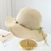 Sombrero de Pescador de Ala Ancha con Volantes Estilo Japonés para Mujer, Sombrero de Punto Transpirable para el Sol de Verano, Sombrero de Protección Solar de Moda con Decoración de Perlas