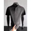 Camisa Polo de Punto Waffle para Hombre, Manga Corta, Cuello Henry, Bordado de Panal Estilo Americano, Hombro Normal, Negro
